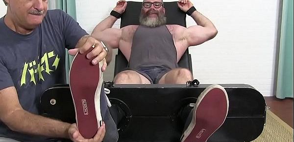  Hunky bearded gay with glasses tied up for tickling torment